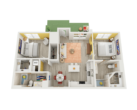 Floor plan for 2 beds, 2 baths, 1002 sqft